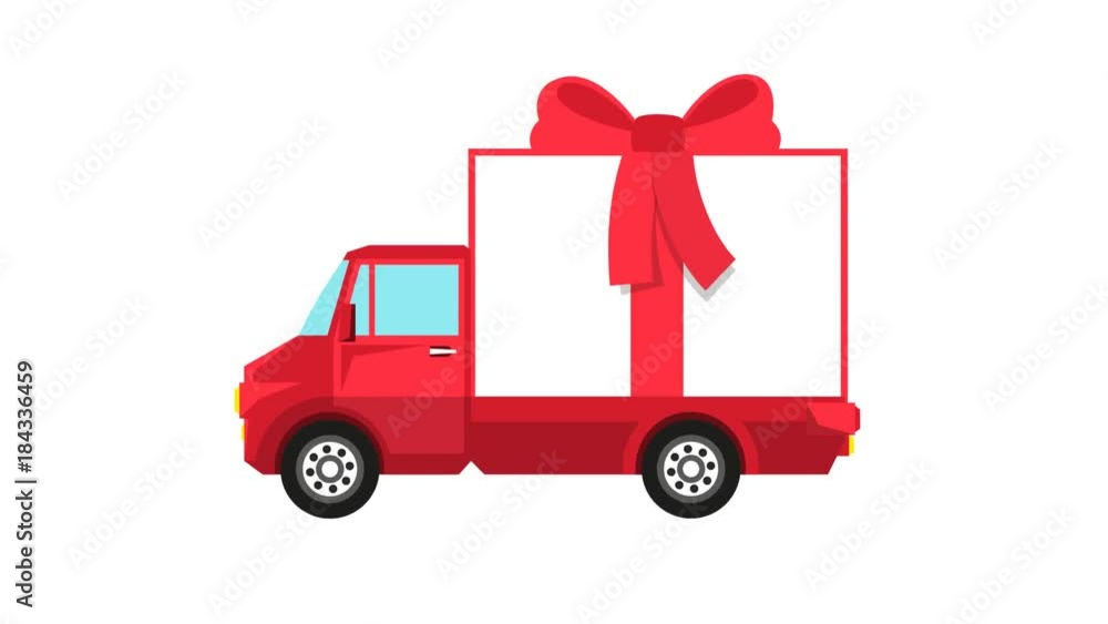Red truck with big gift box rides. Looped animation with alpha channel. Red truck with big gift box rides. Looped animation with alpha channel.