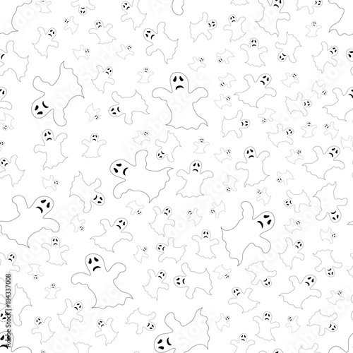 the ghosts of Halloween on a white background. For postcard, invitation, poster. Seamless pattern.
