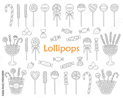 Lollipop set vector hand drawn doodle illustration.