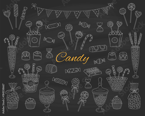 Candy set vector hand drawn doodle illustration.