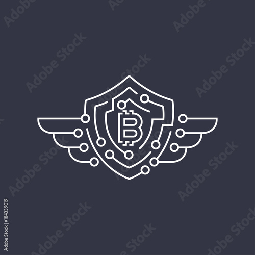 Bitcoin logo. The concept of protection. Editable stroke