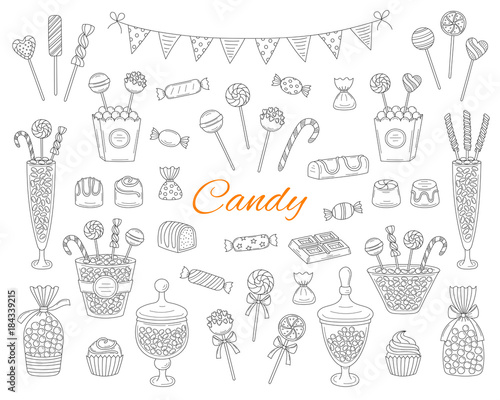 Candy set vector hand drawn doodle illustration.