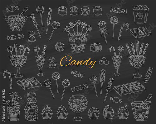 Candy set vector hand drawn doodle illustration.