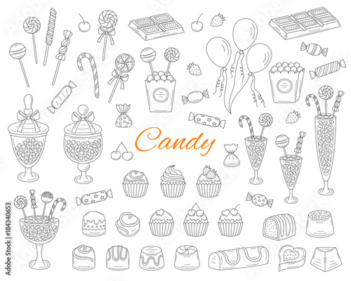 Candy set vector hand drawn doodle illustration.