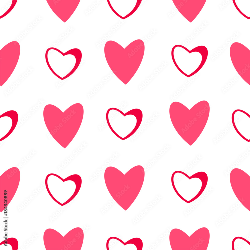 Seamless pattern of hearts on a white background. for postcards, greeting, invitation for Valentine's day, birthday, wedding, holiday, party.