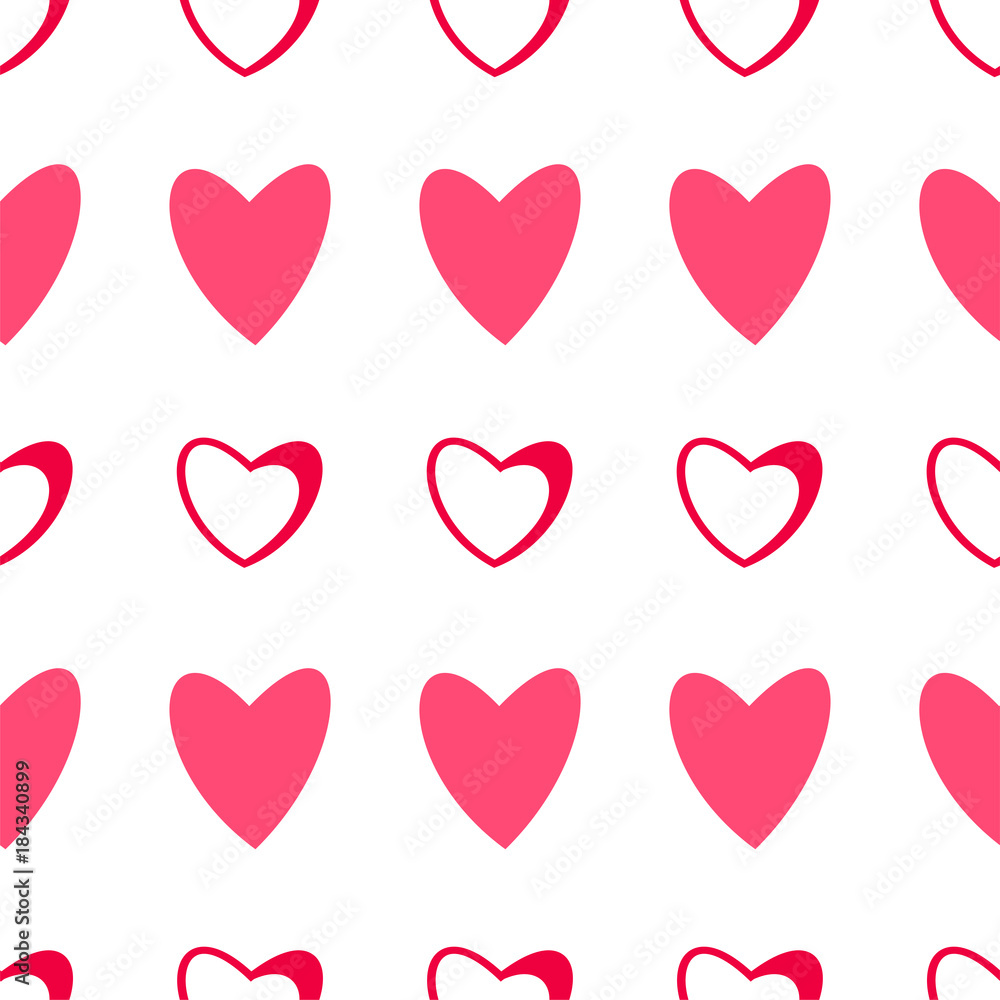 Seamless pattern of hearts on a white background. for postcards, greeting, invitation for Valentine's day, birthday, wedding, holiday, party.