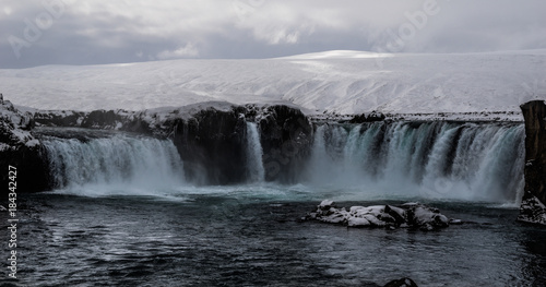 The iconic Go  afoss waterfall in winter  North Iceland