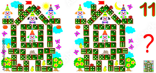 Logic puzzle game for children and adults. Need to find 11 differences. Developing skills for counting. Vector cartoon image.