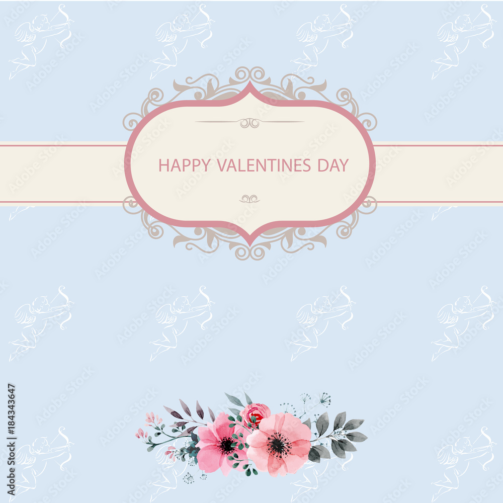 Greeting card Valentine's Day on a blue background with angels. Greeting card Valentine's Day on a blue background with angels.