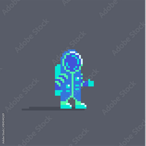 Pixel art cute astronaut personage.