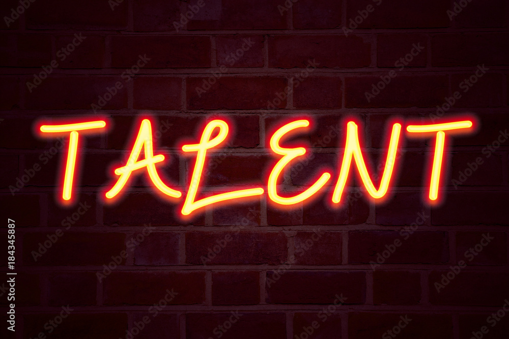 Talent neon sign on brick wall background. Fluorescent Neon tube Sign on brickwork Business concept for Capability Expertise Know-How Ability 3D rendered