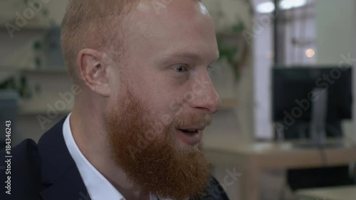 Wallpaper Mural close up face businessman celebrating good news or good deal man with beard reading email showing emotion of joy Torontodigital.ca