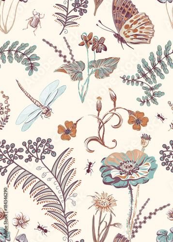 Floral seamless pattern, vector clipart