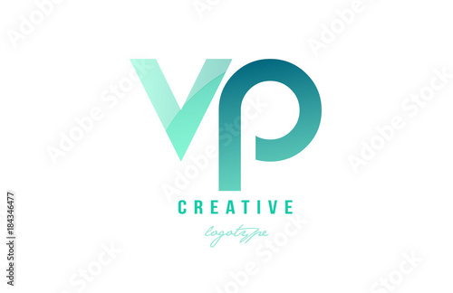 green gradient pastel modern vp v p alphabet letter logo combination icon design
