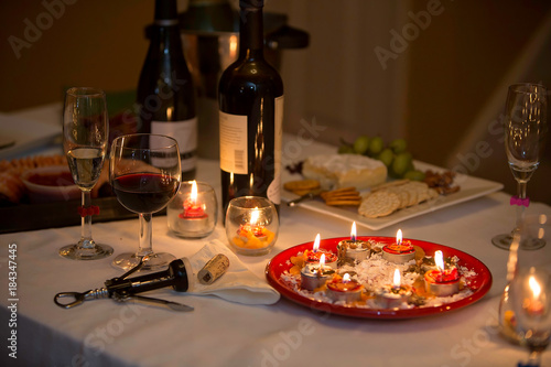 holiday table wine and appetizers