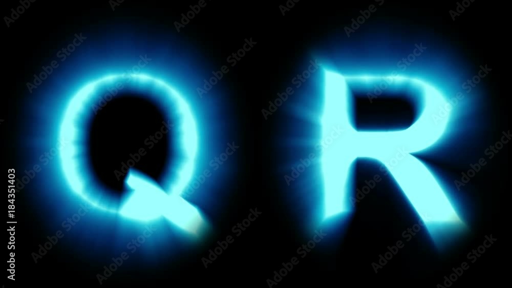 light letters Q and R - cold blue light - flickering shimmering animation loop - isolated light letters Q and R - cold blue light - flickering shimmering animation loop - isolated