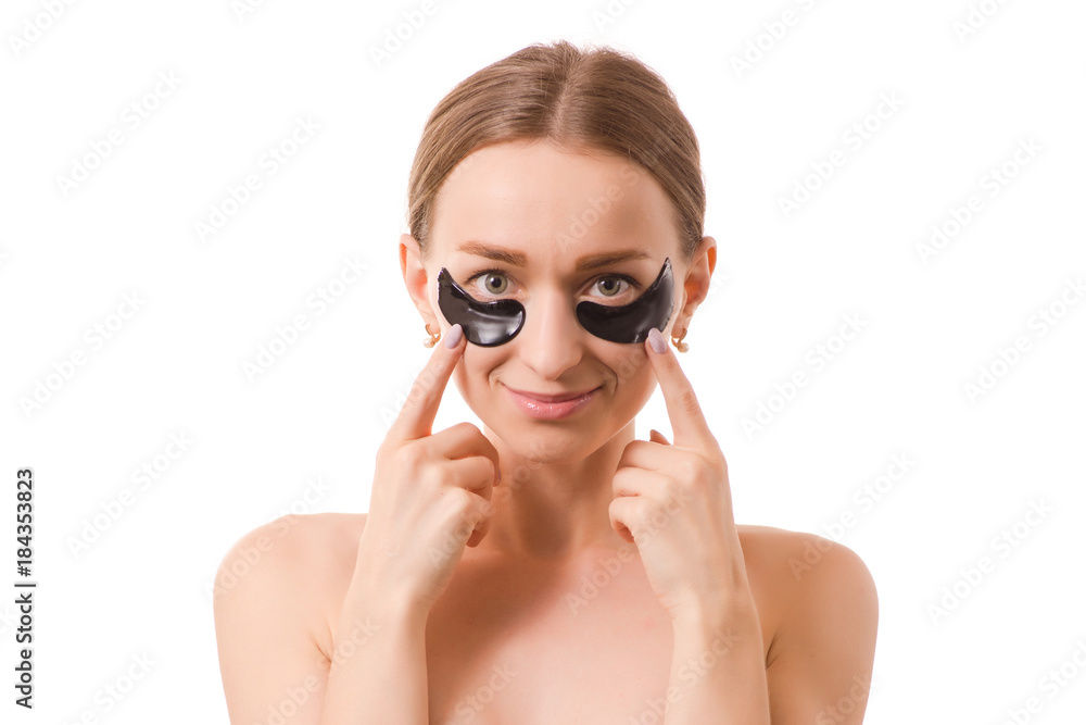 Beautiful young woman face patches under eyes Beautiful young woman face patches under eyes