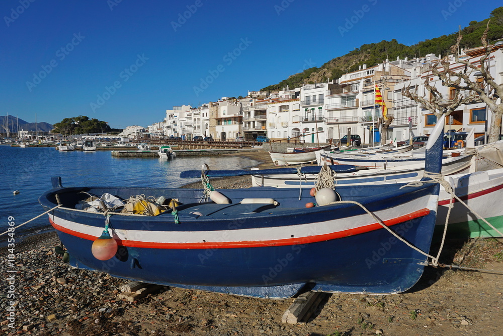 Spain Catalonia traditional fishing boats on the beach, Mediterranean  village El Port de la Selva, Costa Brava, Alt Emporda Stock Photo | Adobe  Stock