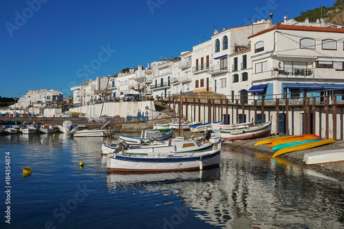 Spain Catalonia Mediterranean village El Port de la Selva with boats on the sea shore  Costa Brava  Alt Emporda