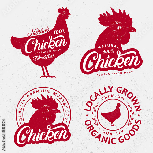Set of Chicken logos, labels, prints, posters for butcher shop, farmer market.