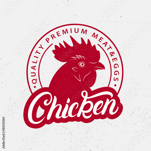 Chicken logo, label, print, poster for butcher shop, farmer market