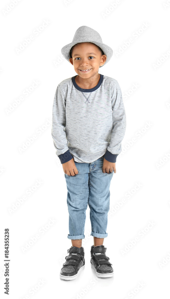 Fashionable African American boy on white background Fashionable African American boy on white background