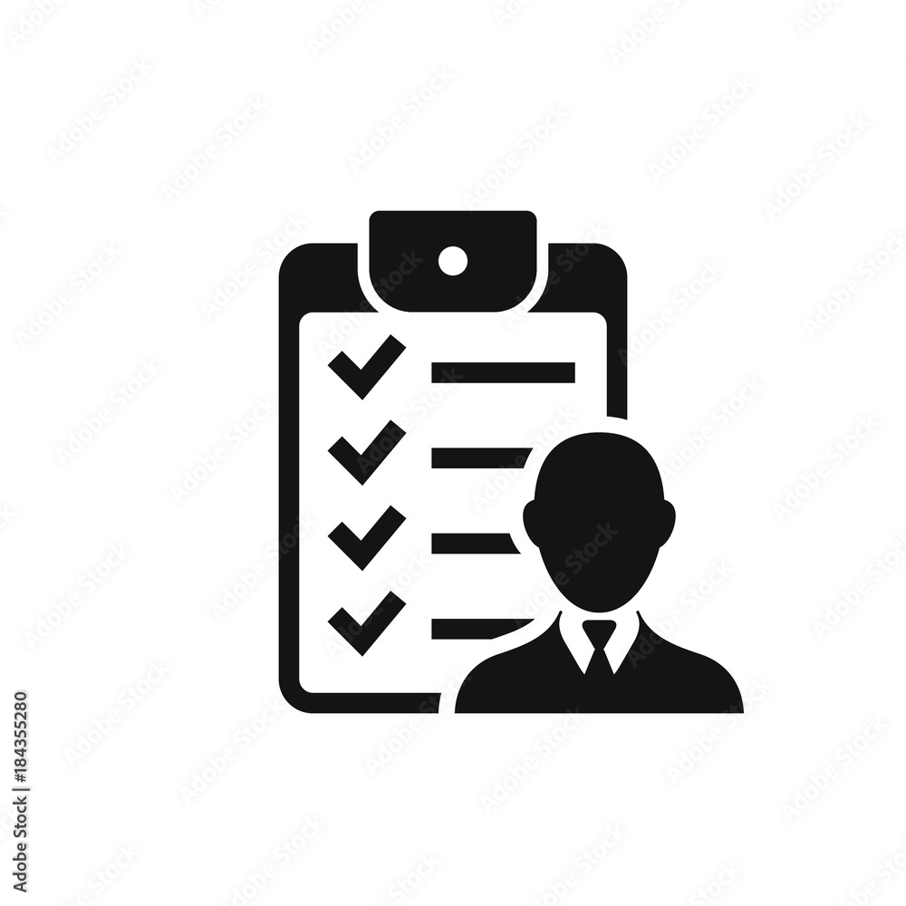 Checklist with man silhouette icon, candidate approved symbol. Positive ...