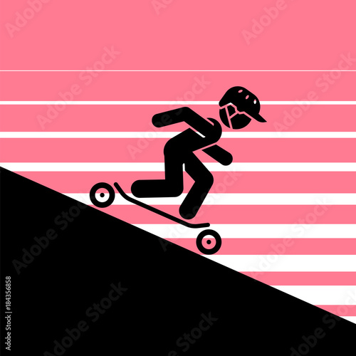 Pictogram of a person riding skateboard on a ramp. Vector illustration of a skateboarder in a skate park.