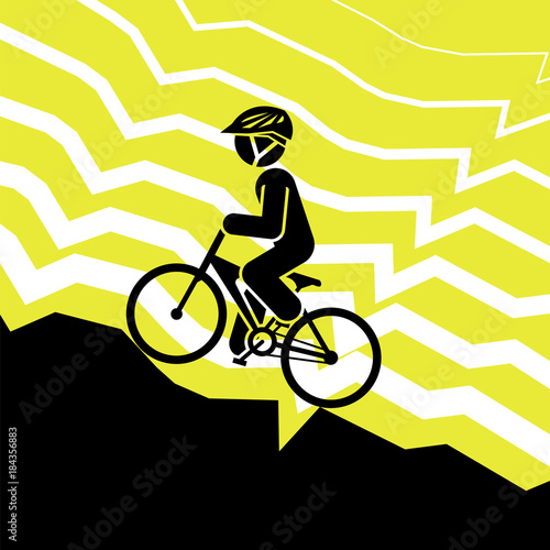Pictogram of a person riding mountain bike on extreme road. Cyclist riding uphill. 