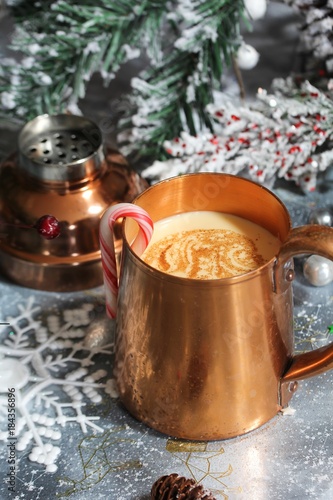 Wallpaper Mural Holiday Eggnog cocktail served in copper mug on xmas background, selective focus Torontodigital.ca