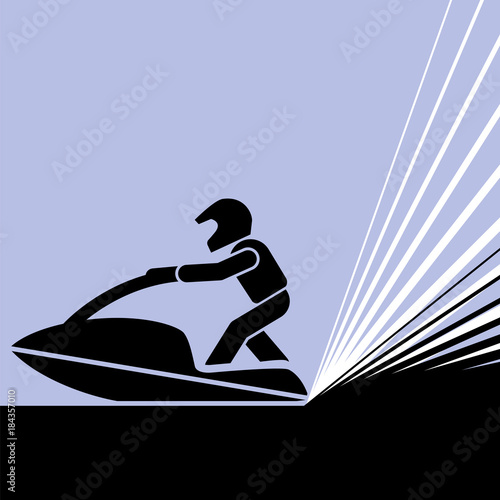 Pictogram of a person riding jet-ski. Vector illustration of extreme water sports.
