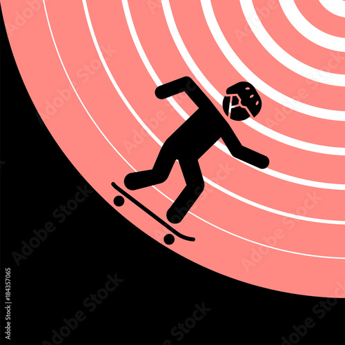 Pictogram of a person riding skateboard on a ramp. Vector illustration of a skateboarder in a skate park.