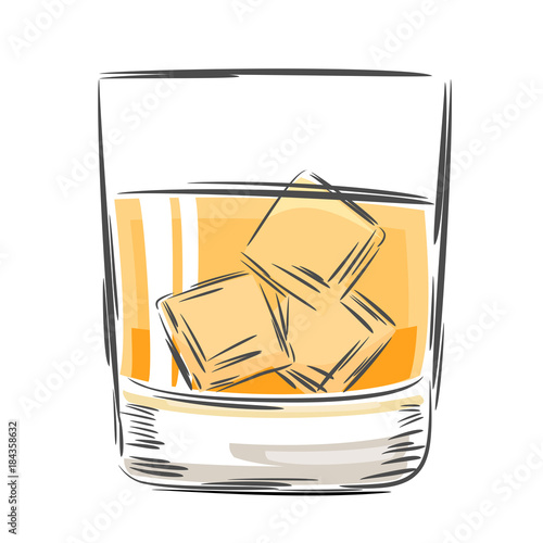 Glass of whiskey, hand drawn.