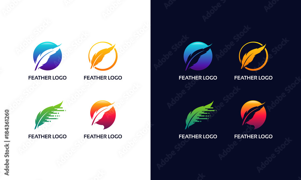 Set of Modern Feather logo, Lawyer Law firm Logo design Feather Quill symbol vector design template