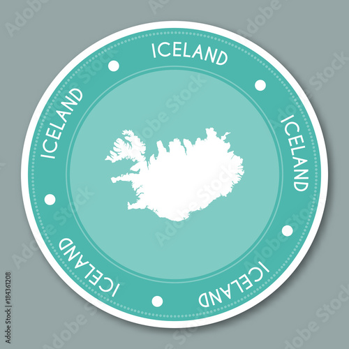Republic of Iceland label flat sticker design. Patriotic country map round label. Country sticker vector illustration.