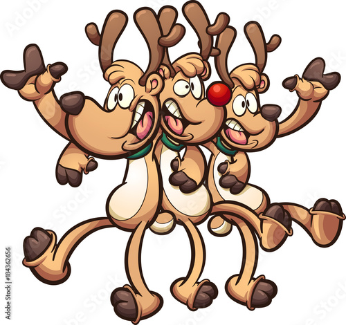 Singing Christmas reindeers. Vector clip art illustration with simple gradients. All in a single layer. 