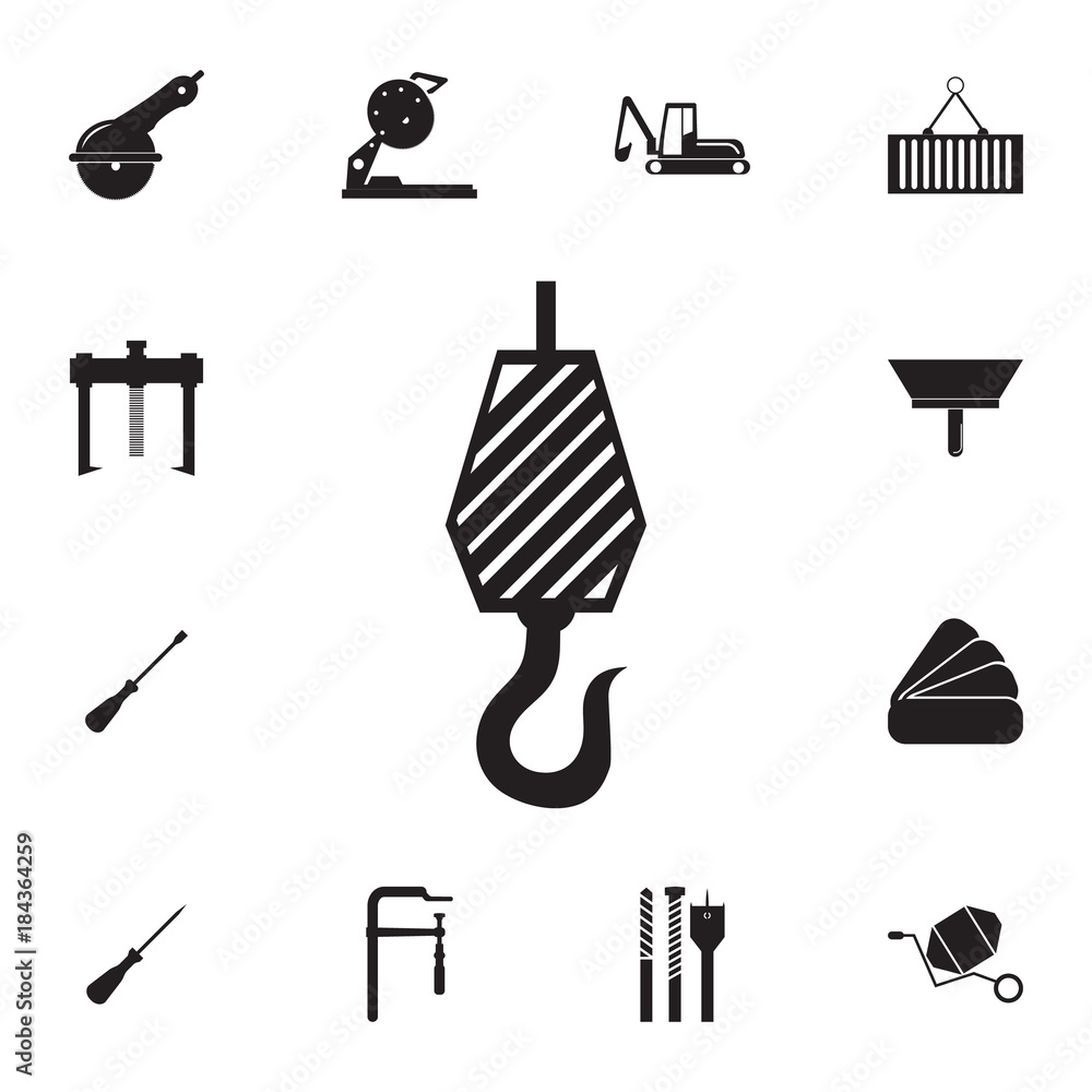 Obraz premium Crane hook icon. Set of construction tools icons. Web Icons Premium quality graphic design. Signs, outline symbols collection, simple icons for websites, web design, mobile app
