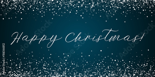 Happy Christmas greeting card. Random falling white dots background. Random falling white dots on blue background.cool vector illustration.