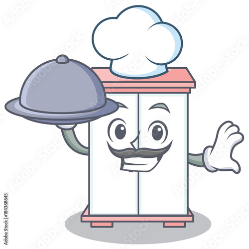 Chef with food cabinet character cartoon style