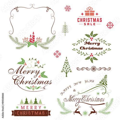 Christmas elements, lace,border and flower wreath
