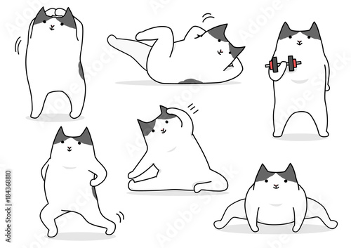 funny cartoon cat stretching set