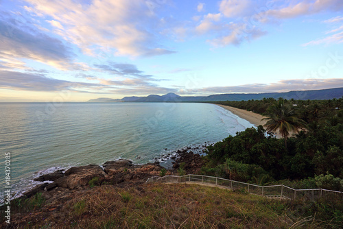 Sunset over the Four Mile Beach overlooking the Coral Sea in Port Douglas, Australia