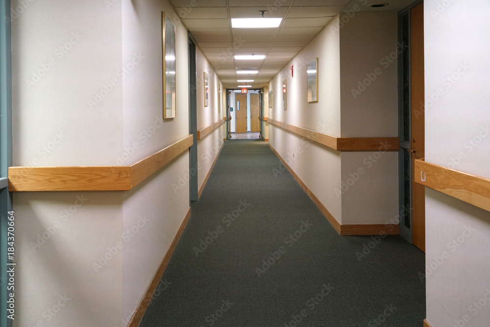Perspective view of hallway inside hospital