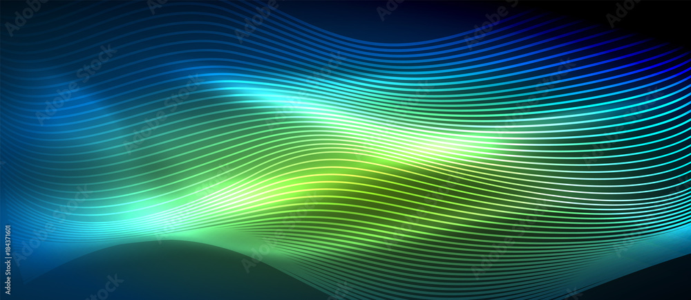 Glowing abstract wave on dark, shiny motion Glowing abstract wave on dark, shiny motion
