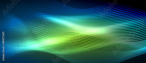 Glowing abstract wave on dark, shiny motion