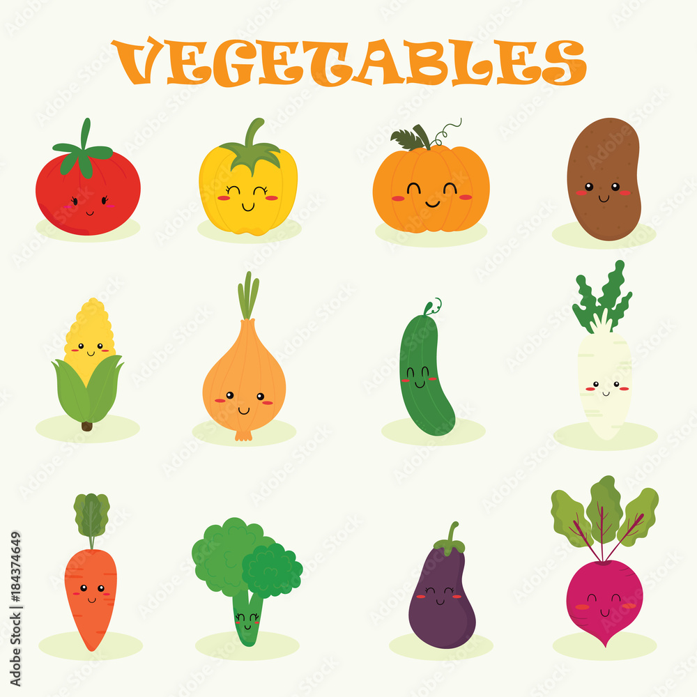 set of cute vegetables vector set of cute vegetables vector