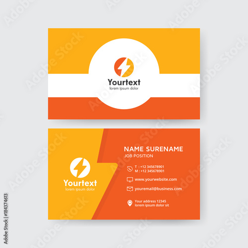 Creative business card in yellow and orange color, Vector modern creative and clean business card template, flat design with storm symbol logo, business card vector template