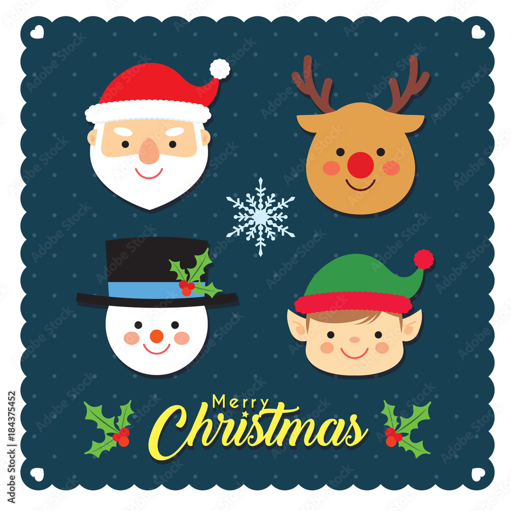 Set of Christmas character head : santa claus, reindeer, snowman and christmas elf in flat design style. Christmas cartoon collection. Vector illustration. Set of Christmas character head : santa claus, reindeer, snowman and christmas elf in flat design style. Christmas cartoon collection. Vector illustration.