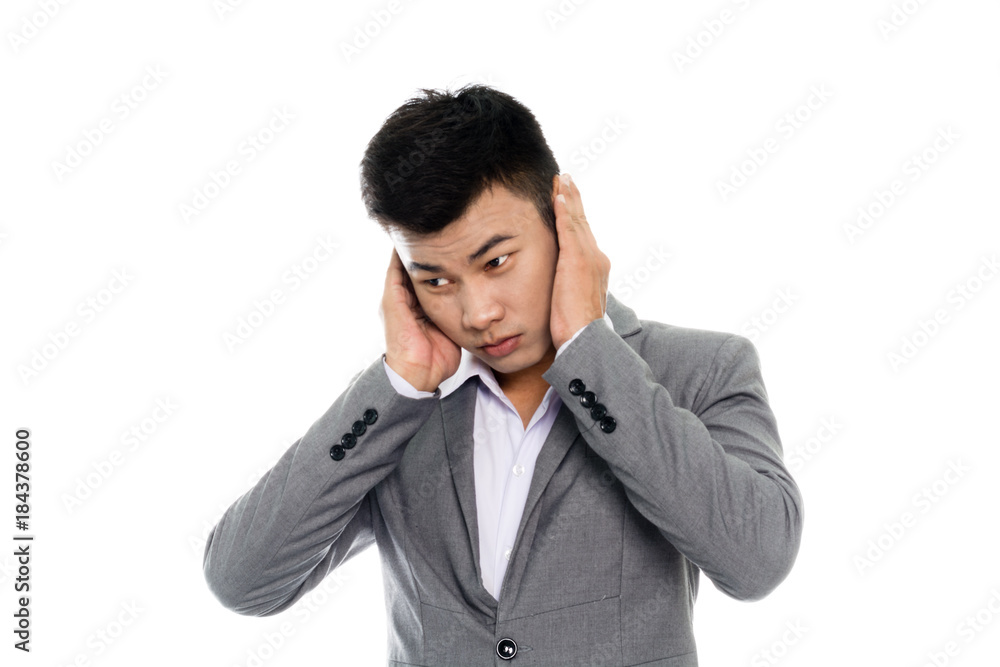 Portrait of a business man having a headache. Isolated on white background Portrait of a business man having a headache. Isolated on white background