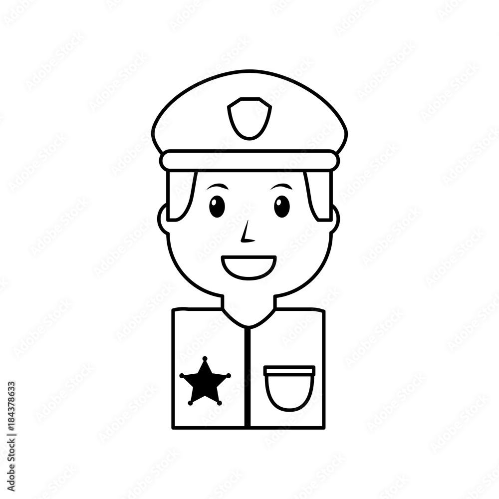 portrait policeman smiling with hat uniform vector illustration outline image